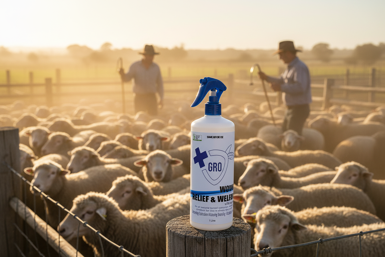 GRO Wound Relief and Welfare with Eugenol | Dehorning,Castration & mulesing wound spray | Farm & Acre Co