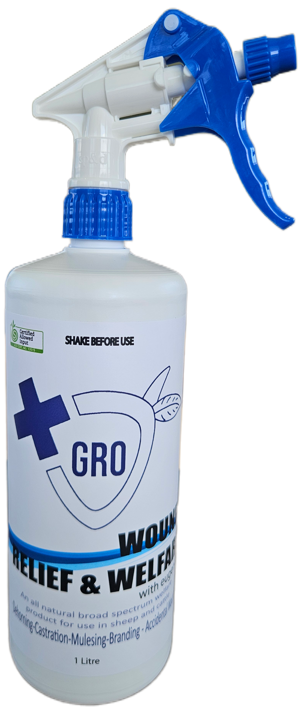 GRO Wound Relief and Welfare with Eugenol | Dehorning,Castration & mulesing wound spray | Farm & Acre Co