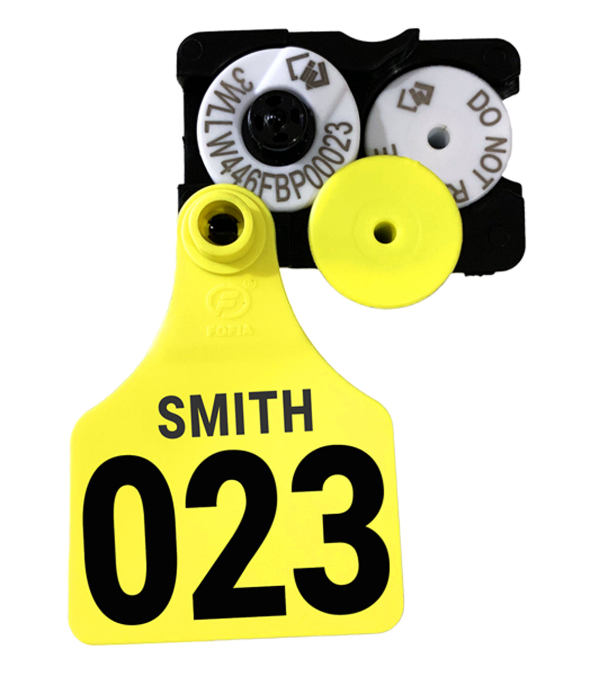 Example of FOFIA tags arranged in a matching tray; tags sold separately