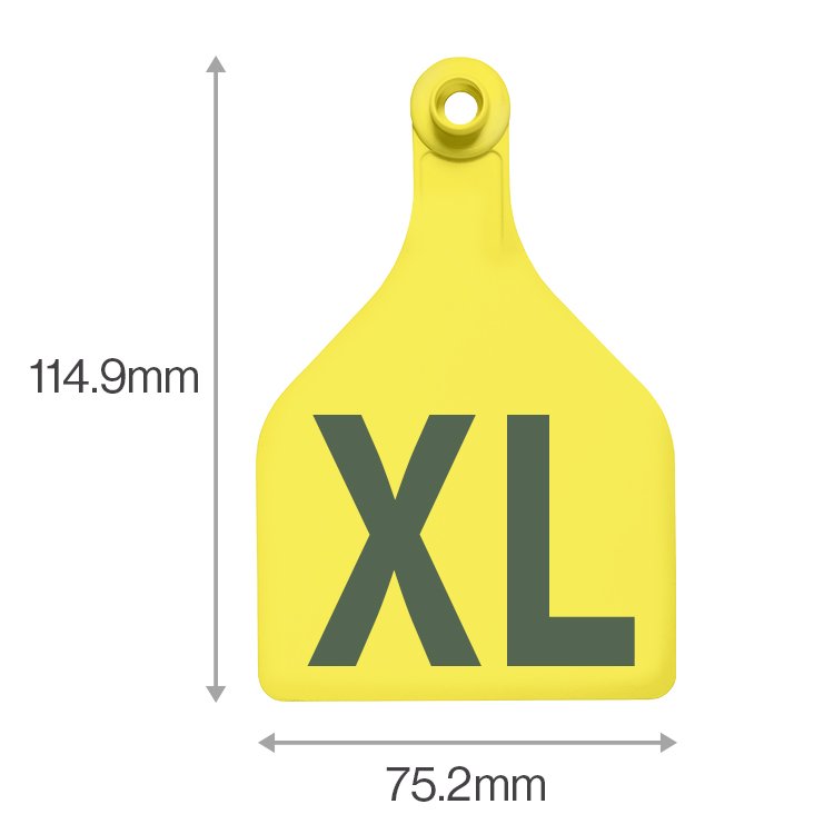 Shearwell BOS XL female tag, 114.9 mm high by 75.2 mm wide