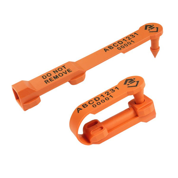 Shearwell eID one-piece sheep and goat tag, Orange, open and closed